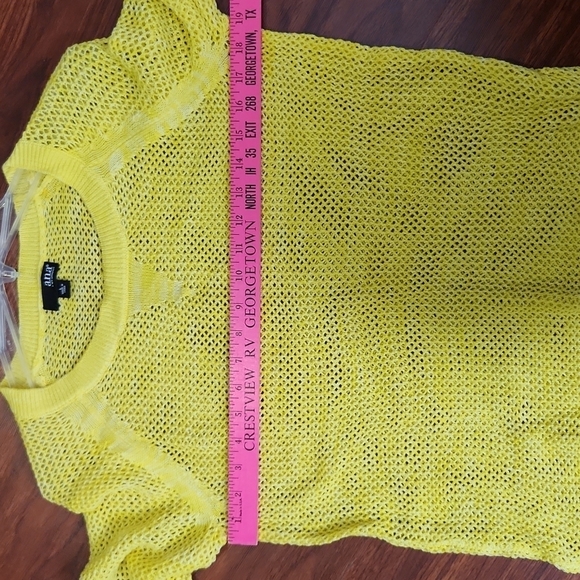 ANA Sweater Womens Size L Yellow Crochet Open Weave - Picture 6 of 8